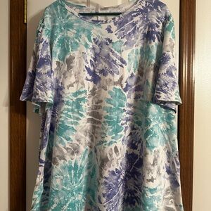 Chic Tie-Dye Short Sleeve Top - Purple and Teal